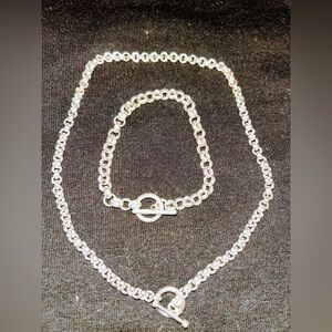 .925 Solid Sterling Silver Rolo Chain/Bracelt Set w/toggle clasp